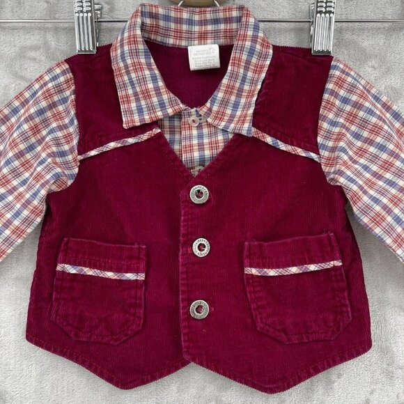 Vintage Western Corduroy Long Sleeve Button Front Shirt Faux Vest - Picture 2 of 10